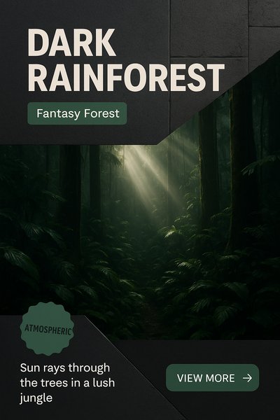 Atmospheric Dark Rainforest with Sun Rays and Lush Greenery