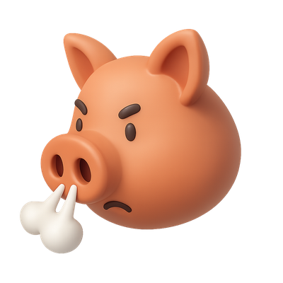 3D Snort Icon Featuring a Cartoon Pig Head Design