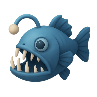 Cartoon-style Anglerfish with Big Teeth
