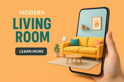 Modern Interactive Living Room Display with Smartphone
