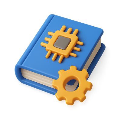 3D Icon Representing Firmware with Book and Gear Design