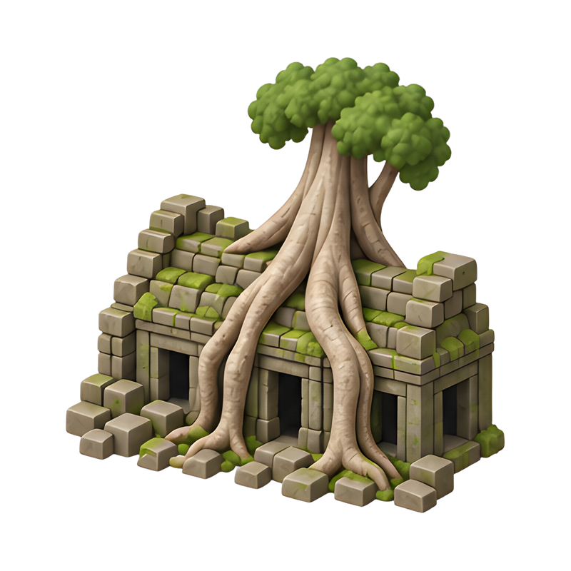 Ancient temple with tree roots