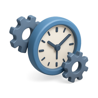 Stylish 3D Clock with Gears Icon in Isometric View