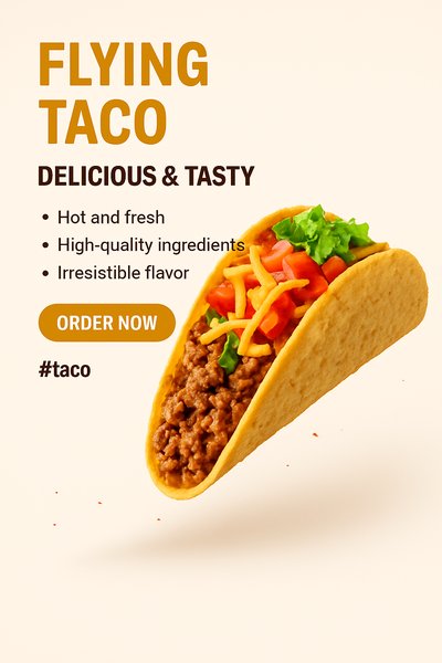 Promotional Food Advertisement for Flying Taco