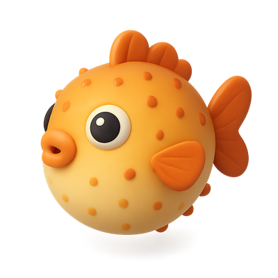 Colorful 3D Blowfish Icon with Isometric Design