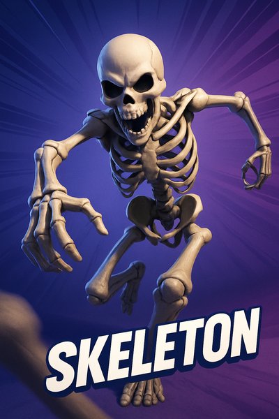 Dynamic Skeleton Illustration with Bold Title and Vibrant Background