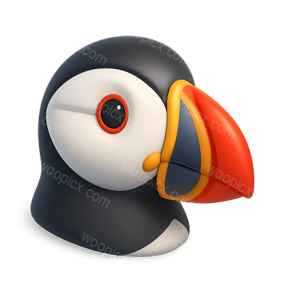 Colorful 3D Puffin Icon with Volumetric Design