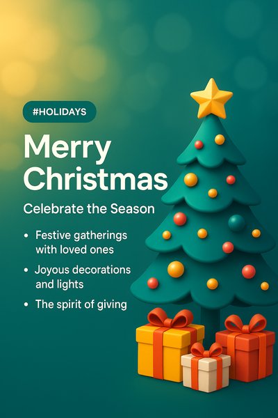 Festive Christmas Greeting Card with 3D Tree and Gifts