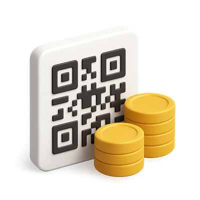 3D QR Code Icon with Coins in Isometric View