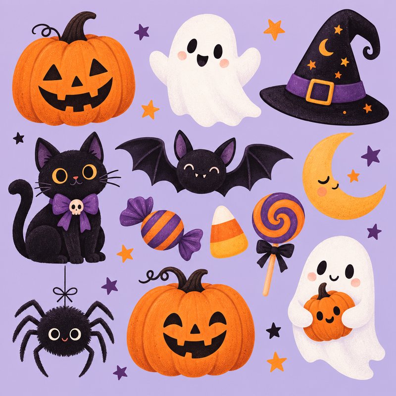 Cute Halloween design elements pack