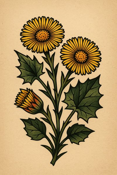 Vintage Illustration of Yellow Flowers on Beige Background