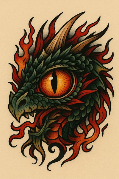 Intricate Dragon Illustration with Flames