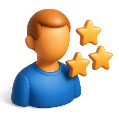 3D Icon of a Person with Three Stars in Isometric Style