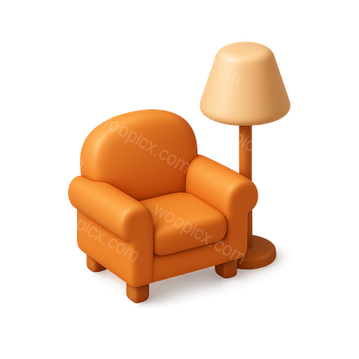 Stylish Isometric Chair and Lamp Icon Design