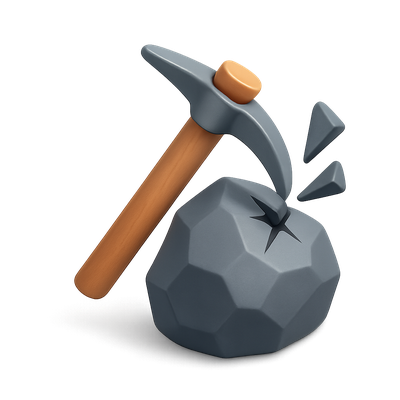 Stylized 3D Pickaxe Icon with Rock Effect