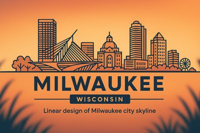 Stylized Milwaukee Skyline Illustration with Warm Gradient Background