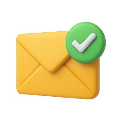 3D Email Icon with Checkmark Symbol