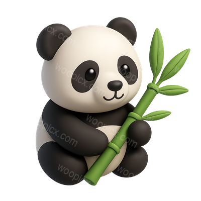 3D Panda Icon Holding Bamboo in Isometric View
