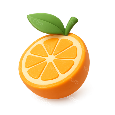 3D Sliced Fruit Icon with Leaf in Isometric View