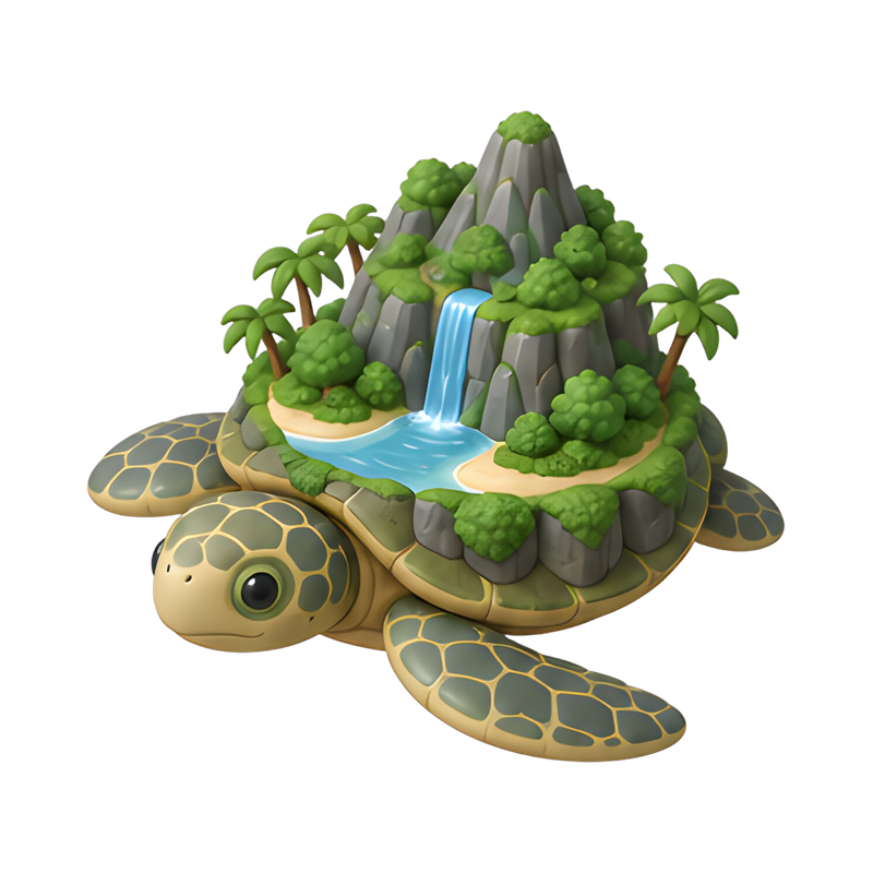 tropical island on turtle's back