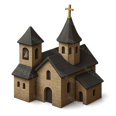 Stylized 3D Monastery Icon with Isometric View