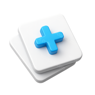 3D Stacked Cards with Plus Icon in Isometric View