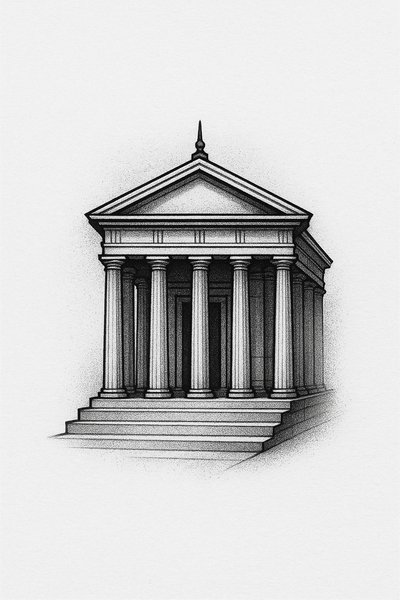 Detailed architectural illustration of a classical temple structure