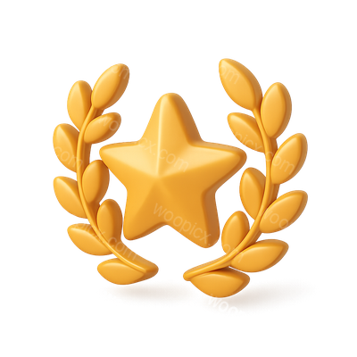 3D Laurel Star Icon with Golden Aesthetic
