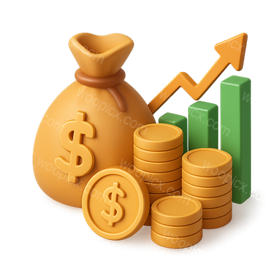 3D Wealth Icon Featuring Money Bag and Growth Chart