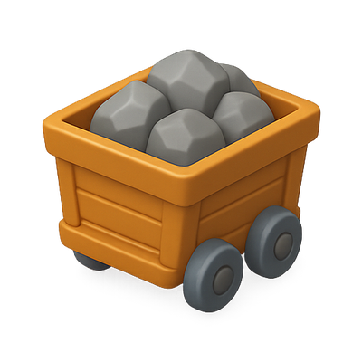 3D Render of a Cartoonish Mining Cart with Rocks