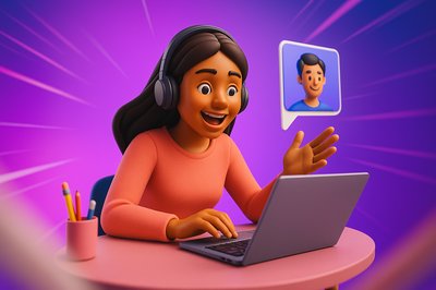 Dynamic Remote Work Scene with Young Woman Engaged in Virtual Meeting