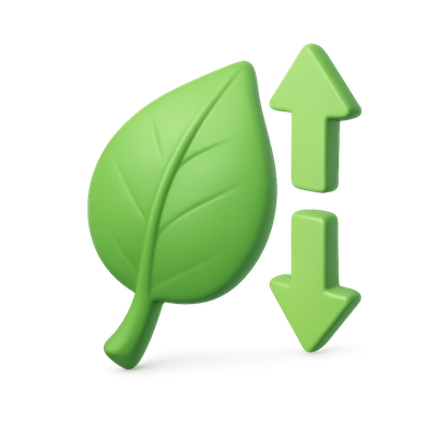 3D Leaf Icon with Directional Arrows in Green