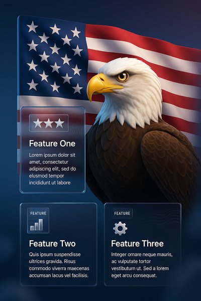 3D Illustration of American Flag and Eagle with Feature Blocks