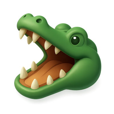 3D Crocodile Icon with Open Jaws in Isometric View