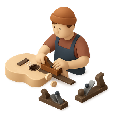 3D Icon of a Guitar Builder Working with Planes
