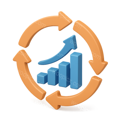 3D Continuous Improvement Cycle Icon with Graph Visualization
