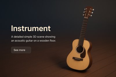 Realistic 3D Acoustic Guitar Scene on Dark Background