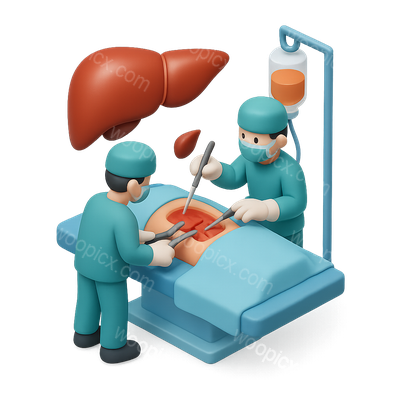 3D Medical Surgery Icon Featuring Surgeons and a Liver