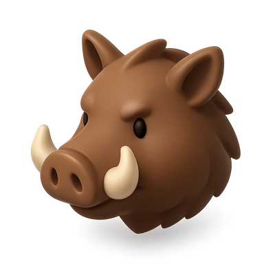 Stylized 3D Boar Icon with Tusked Features