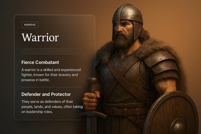 3D Warrior Illustration with Integrated Design Elements