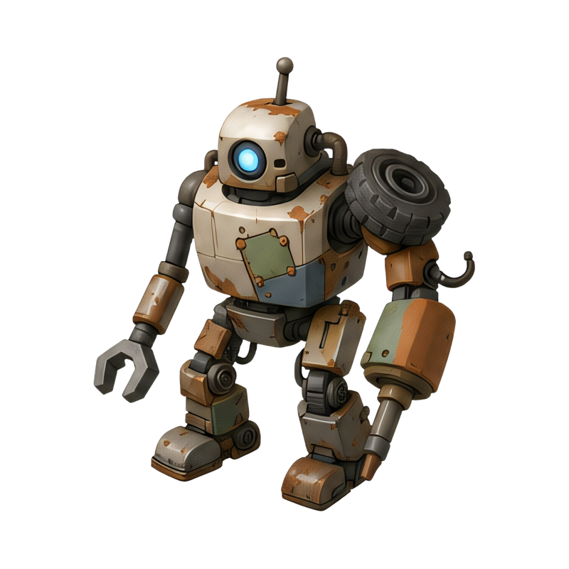 rusty robot in junkyard