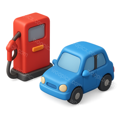Stylized 3D Fuel Pump and Car Icon Illustration
