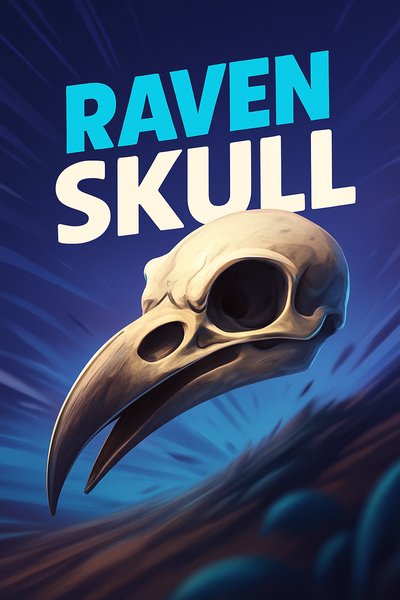 Dynamic Raven Skull Illustration with Bold Text