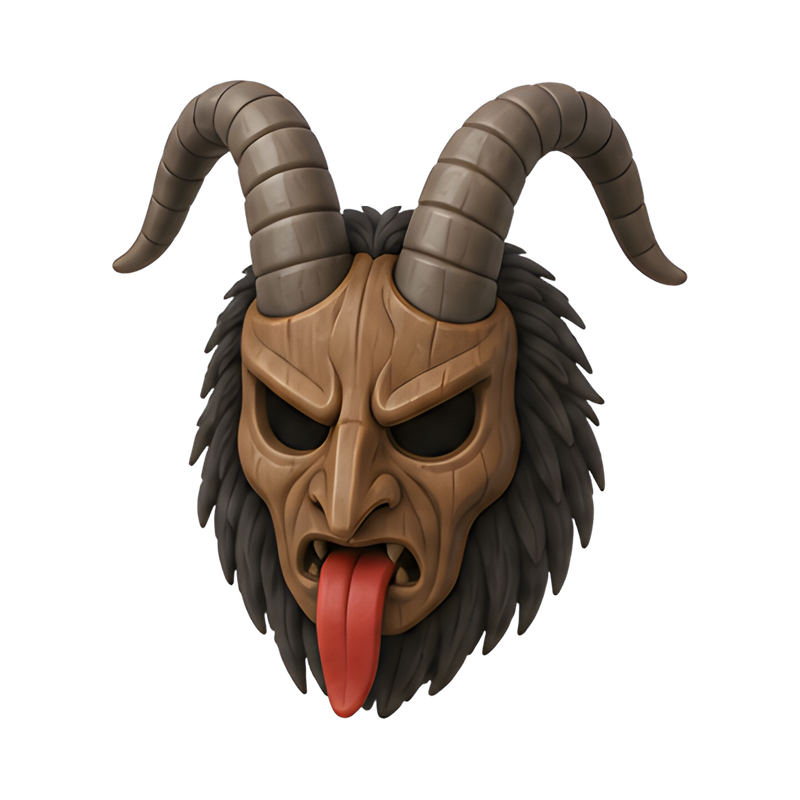 intricate wooden krampus mask