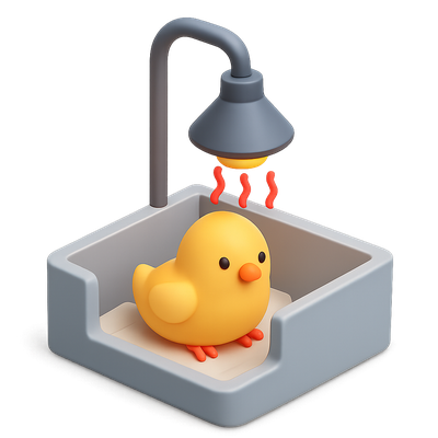 Cute 3D Chick Icon with Heat Lamp