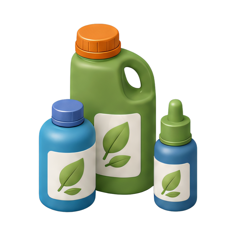 assorted fertilizer bottles