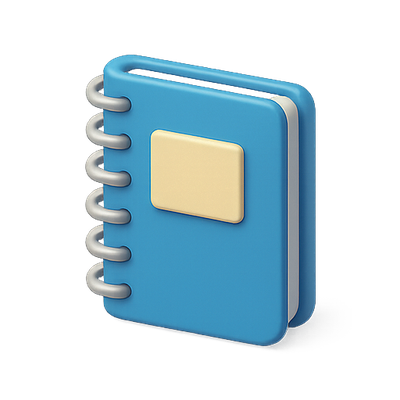 Stylized 3D Notebook Icon with Spiral Binding