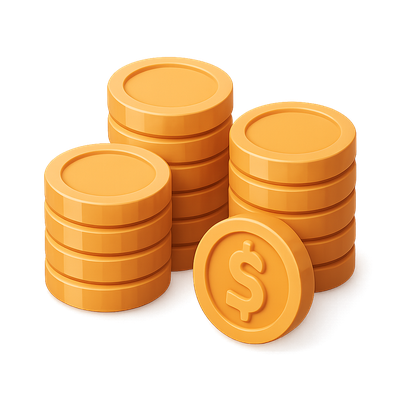 3D Rendered Coin Stacks with Dollar Coin
