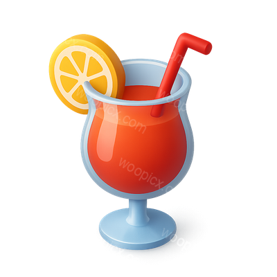 Vibrant 3D Cocktail Icon with Lemon Slice