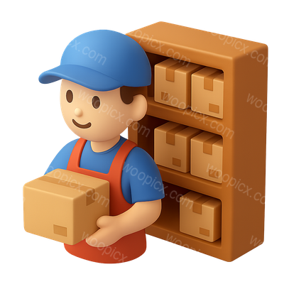 3D Storekeeper Icon with Inventory in Isometric View